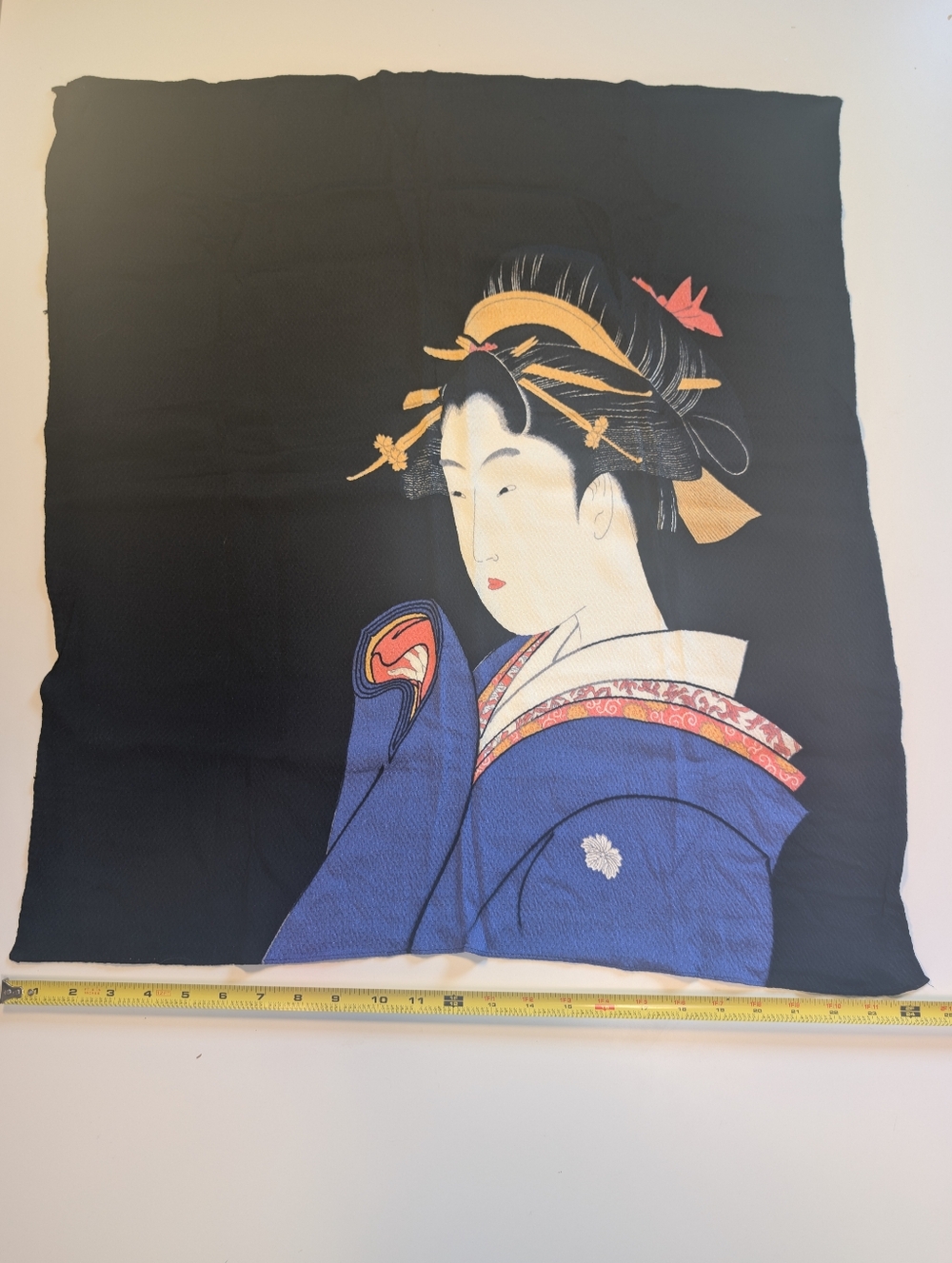 Vintage Japanese Tango Chirimen Tapestry Geisha Oiran Art Wall Hanging 27" x 27"